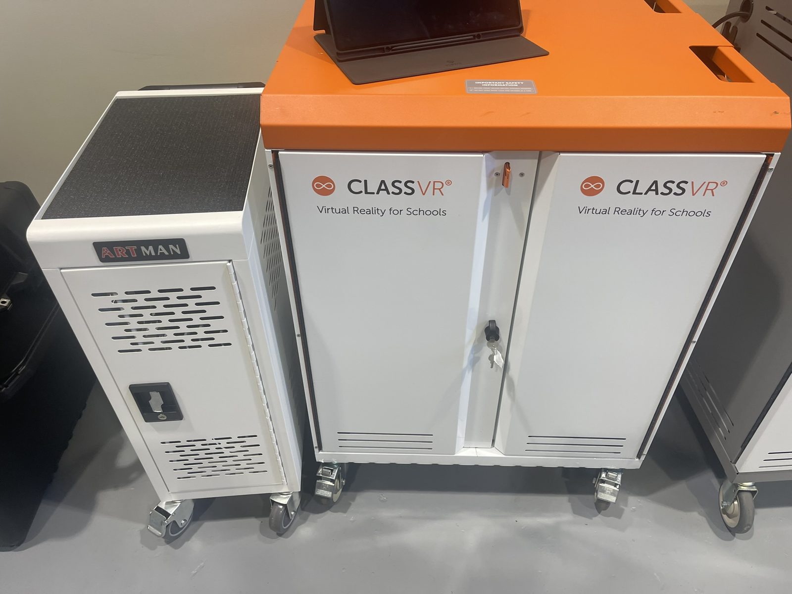 A ClassVR headset cart